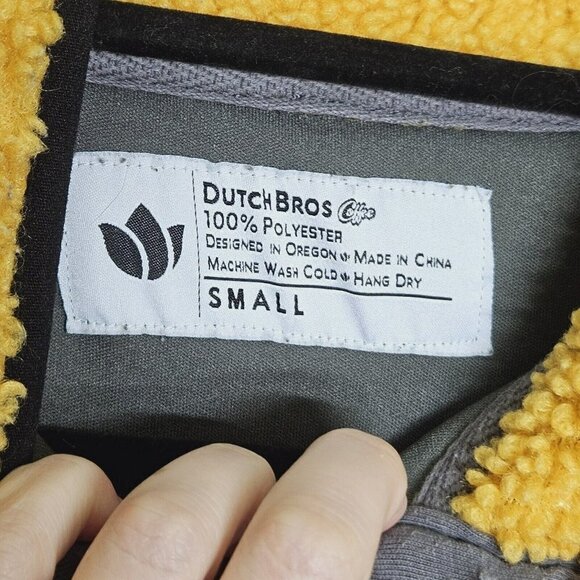 Dutch Bros Coffee Color Block Sherpa Fleece Unisex Pullover Henley Flaw Small - Picture 3 of 12